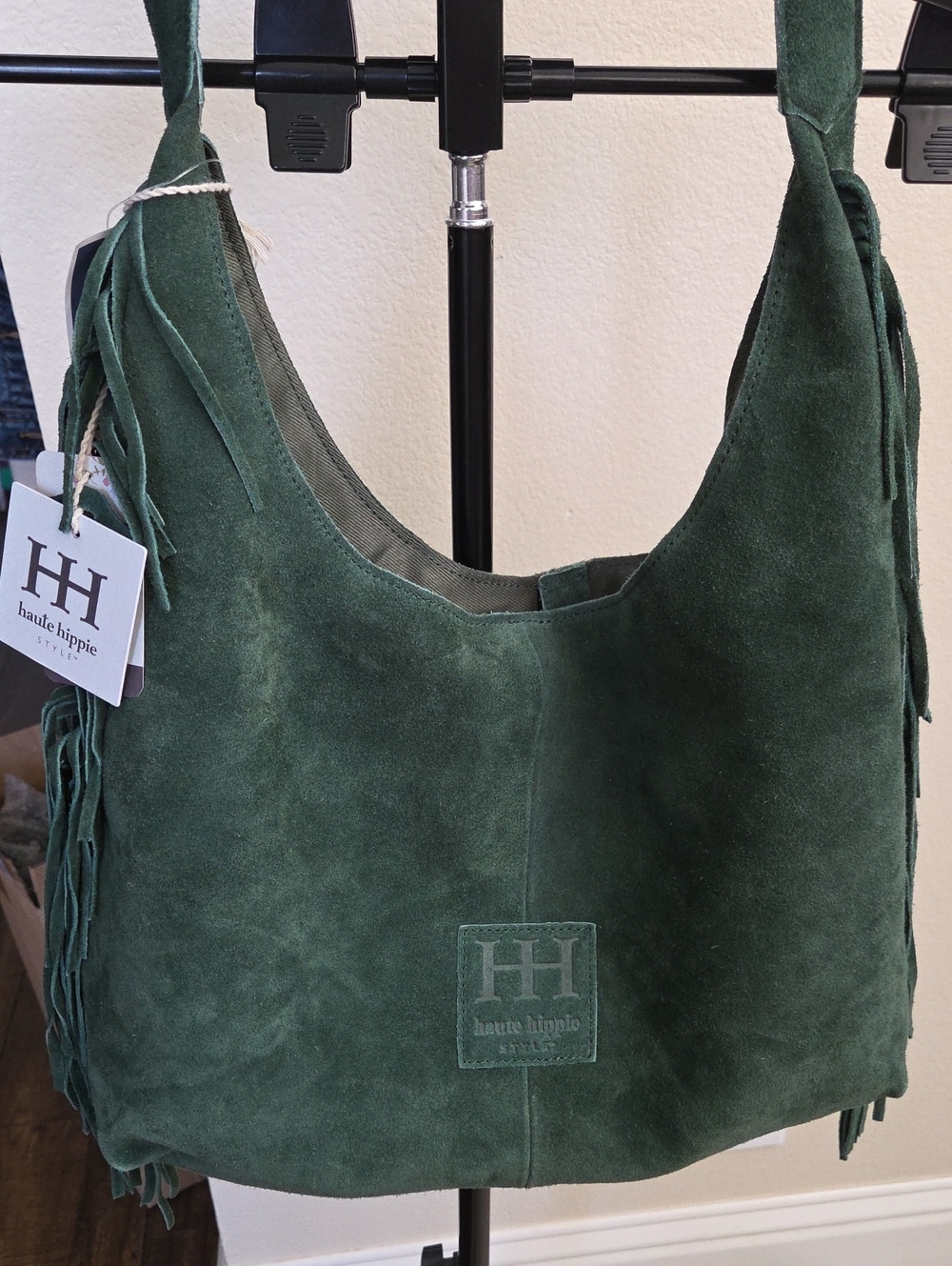 Haute Hippie Dark Green Suede Hobo Bag with Fringe NWT - Picture 10 of 17